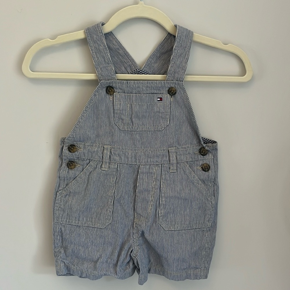 TOMMY HILFIGER Baby Railroad Stripes Overall Shorts Romper Gender-Neutral SZ 3T‍